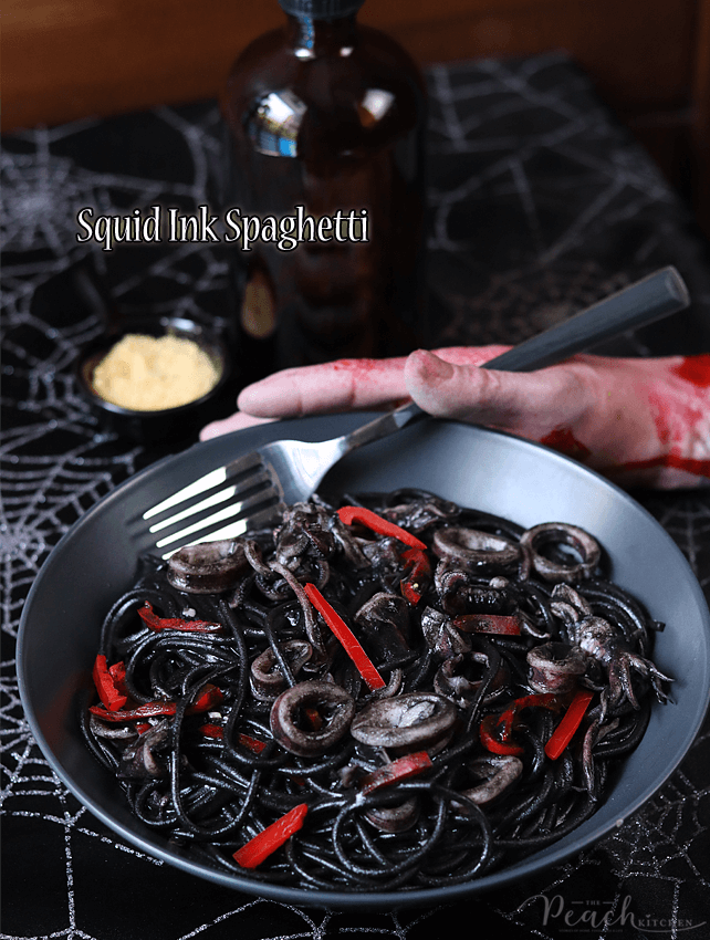 Squid Ink Spaghetti (Halloween 2020) - The Peach Kitchen